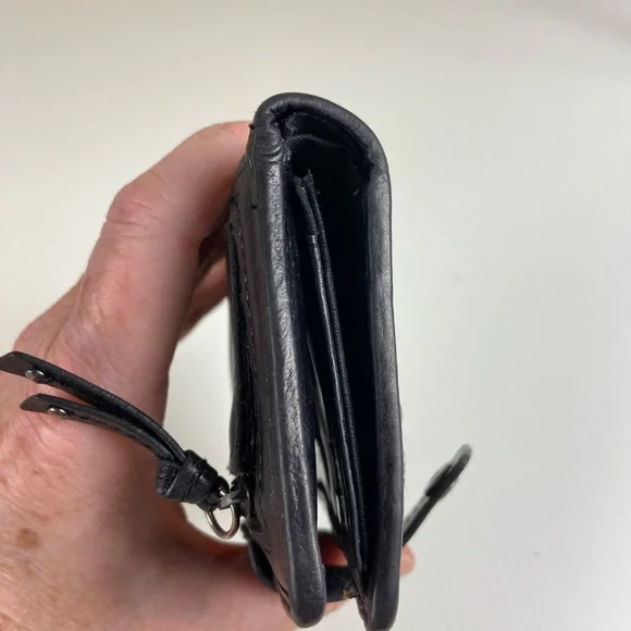 Fossil Black Genuine Leather Patchwork Studded Bifold Wallet - Picture 12 of 15